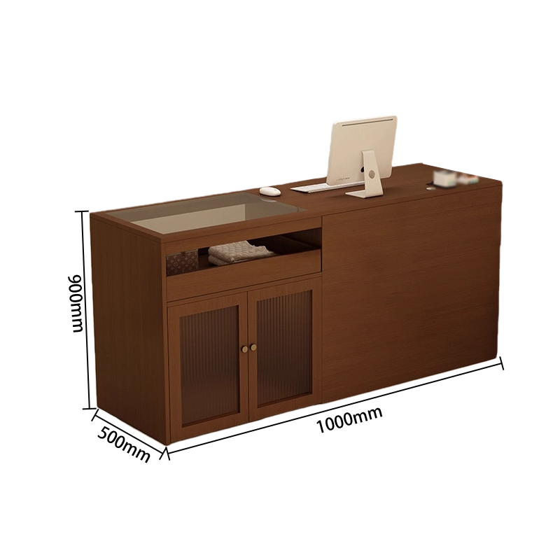 受付カウンター　大容量収納　配線穴　ガラスディスプレイ　組立必要　多色選択可能　JDQT-N066