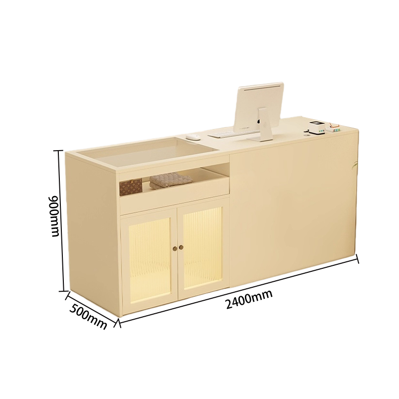 受付カウンター　大容量収納　配線穴　ガラスディスプレイ　組立必要　多色選択可能　JDQT-N066