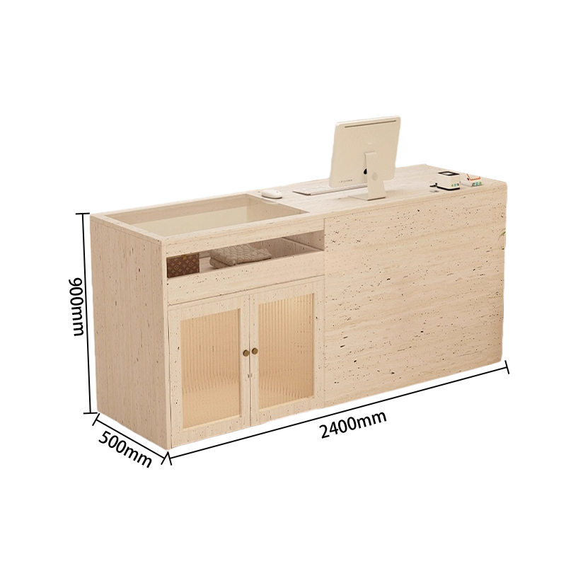 受付カウンター　大容量収納　配線穴　ガラスディスプレイ　組立必要　多色選択可能　JDQT-N066