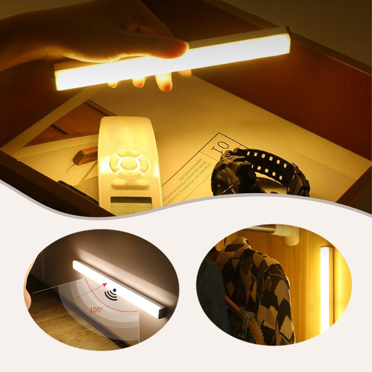 LEDライト　マグネット式　USB充電　センサーライト　電球色　昼白色　LED-N001