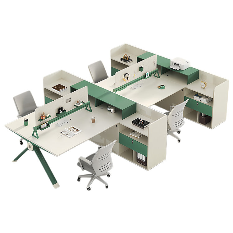 オフィスデスク　パソコンデスク　丈夫　三桁ダイヤル錠　サイドキャビネット　大容量　グリーン＋グレー　カスタマイズ可能　埋め込み式　YGZ-N098
