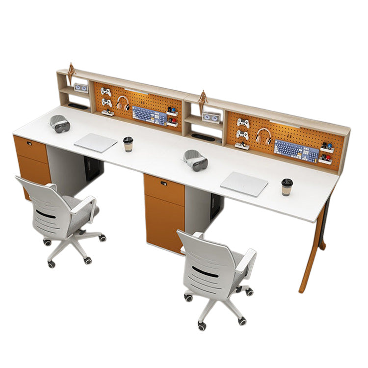 オフィスデスク　パソコンデスク　丈夫　三桁ダイヤル錠　サイドキャビネット　大容量　オレンジ＋ホワイト　ホワイト＋グレー　カスタマイズ可能　YGZ-N097