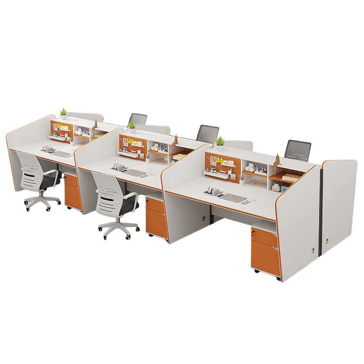 オフィスデスク　社員用デスク　パソコンデスク　仕事用　埋め込み式　鍵付き 　サイドキャビネット　ホワイト＋オレンジ　カスタマイズ可能　YGZ-N099