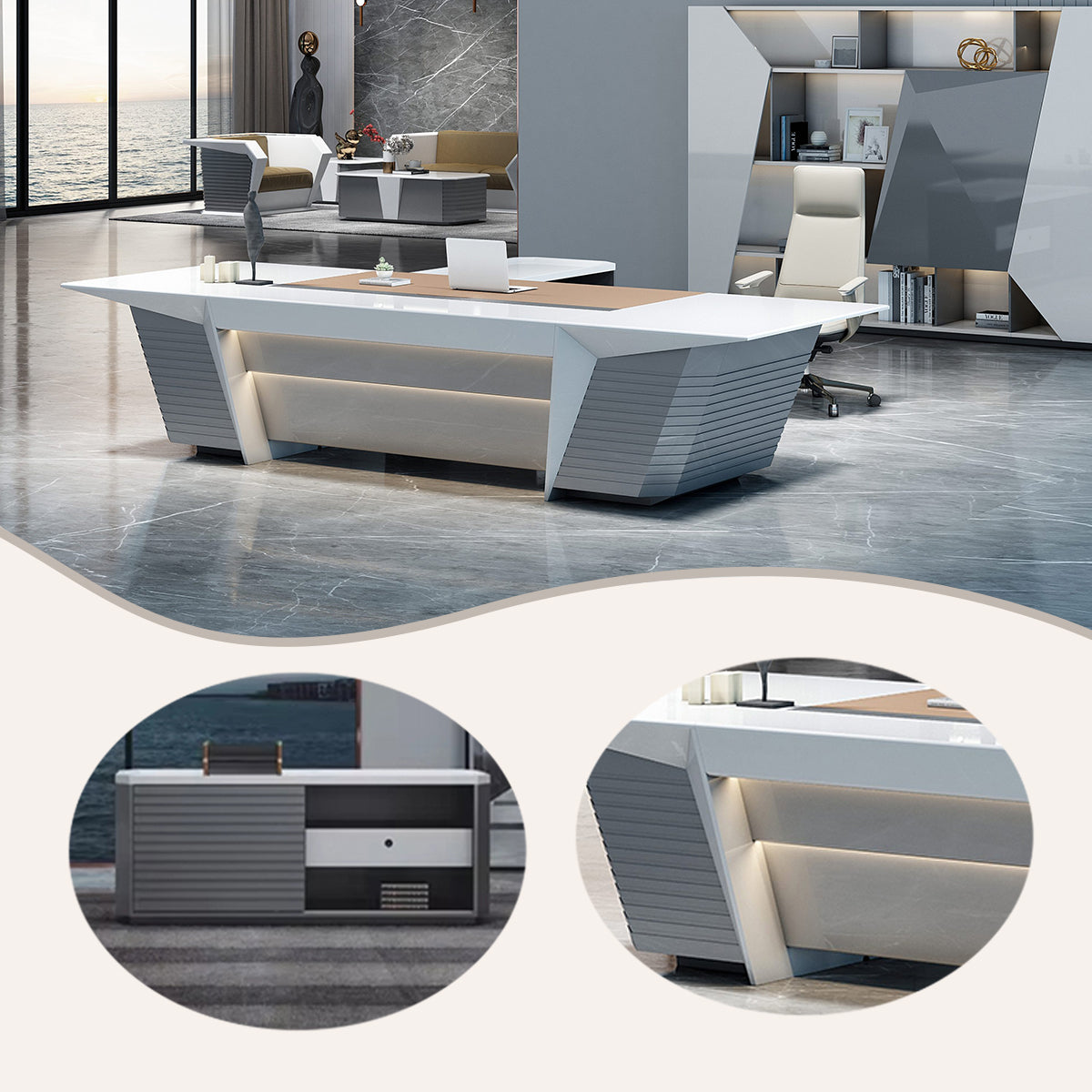 エグゼクティブデスク　オフィスデスク　役員用デスク　社長机　音声コンセント　指紋ロック　高級感　カスタマイズ可能　LBZ-BG-N005