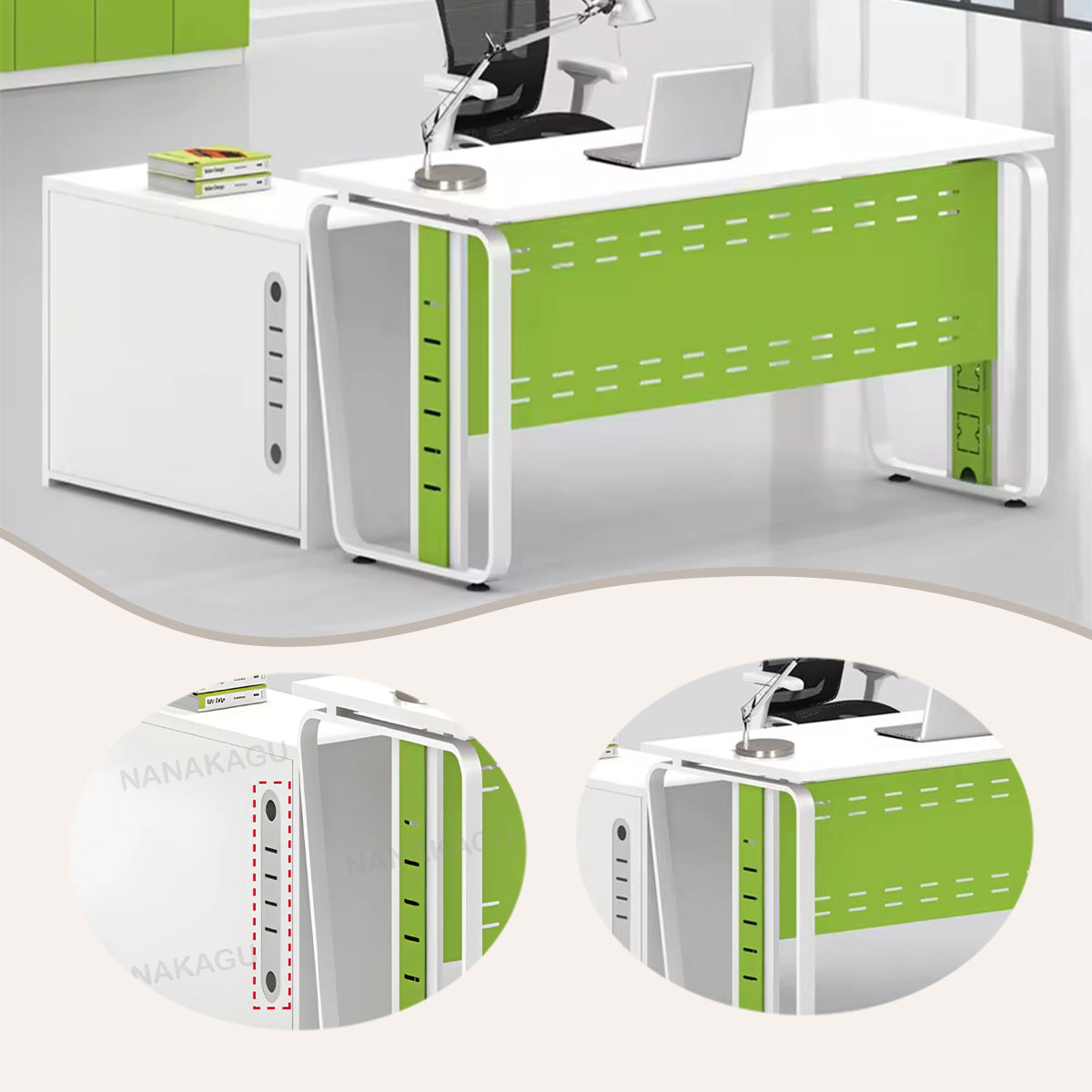 エグゼクティブデスク　作業テーブル　パソコンデスク　幕板　サイドキャビネット　おしゃれ　ホワイト　カスタマイズ可能　LBZ-YDD-N013