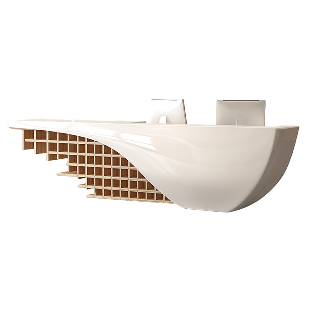 受付カウンター　エントランス受付　美容室　エコボード　店舗　焼付塗装　引き出し　大型　ホワイト　カスタマイズ可能　JDQT-N058