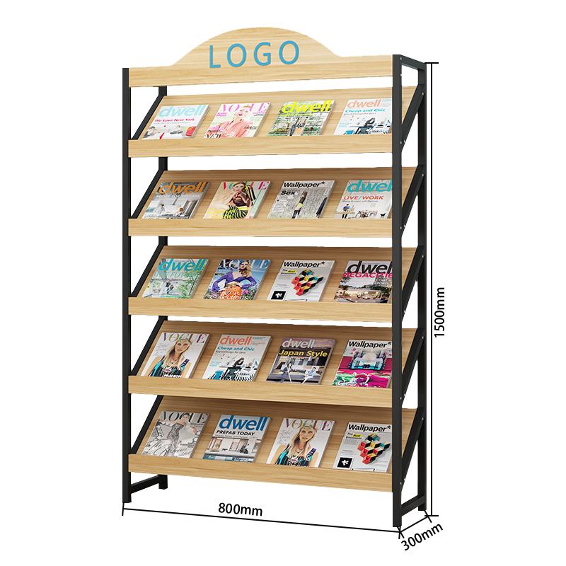 マガジンラック　パンフレットスタンド　オフィス収納　収納ラック　雑誌ラック　図書館　店舗用　展覧会用　本棚　4段式　5段式　6段式　ライトウォールナット　ZWJ-N001