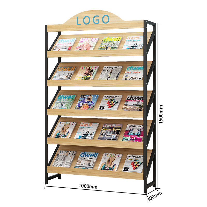 マガジンラック　パンフレットスタンド　オフィス収納　収納ラック　雑誌ラック　図書館　店舗用　展覧会用　本棚　4段式　5段式　6段式　ライトウォールナット　ZWJ-N001