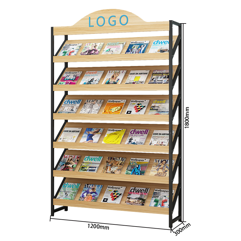 マガジンラック　パンフレットスタンド　オフィス収納　収納ラック　雑誌ラック　図書館　店舗用　展覧会用　本棚　4段式　5段式　6段式　ライトウォールナット　ZWJ-N001