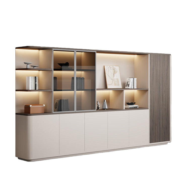 オフィス収納　収納家具　役員室　ファイル収納　大容量収納　プッシュ式扉　ガラス扉　ウォールナットカスタマイズ可能　BGCWG-N076