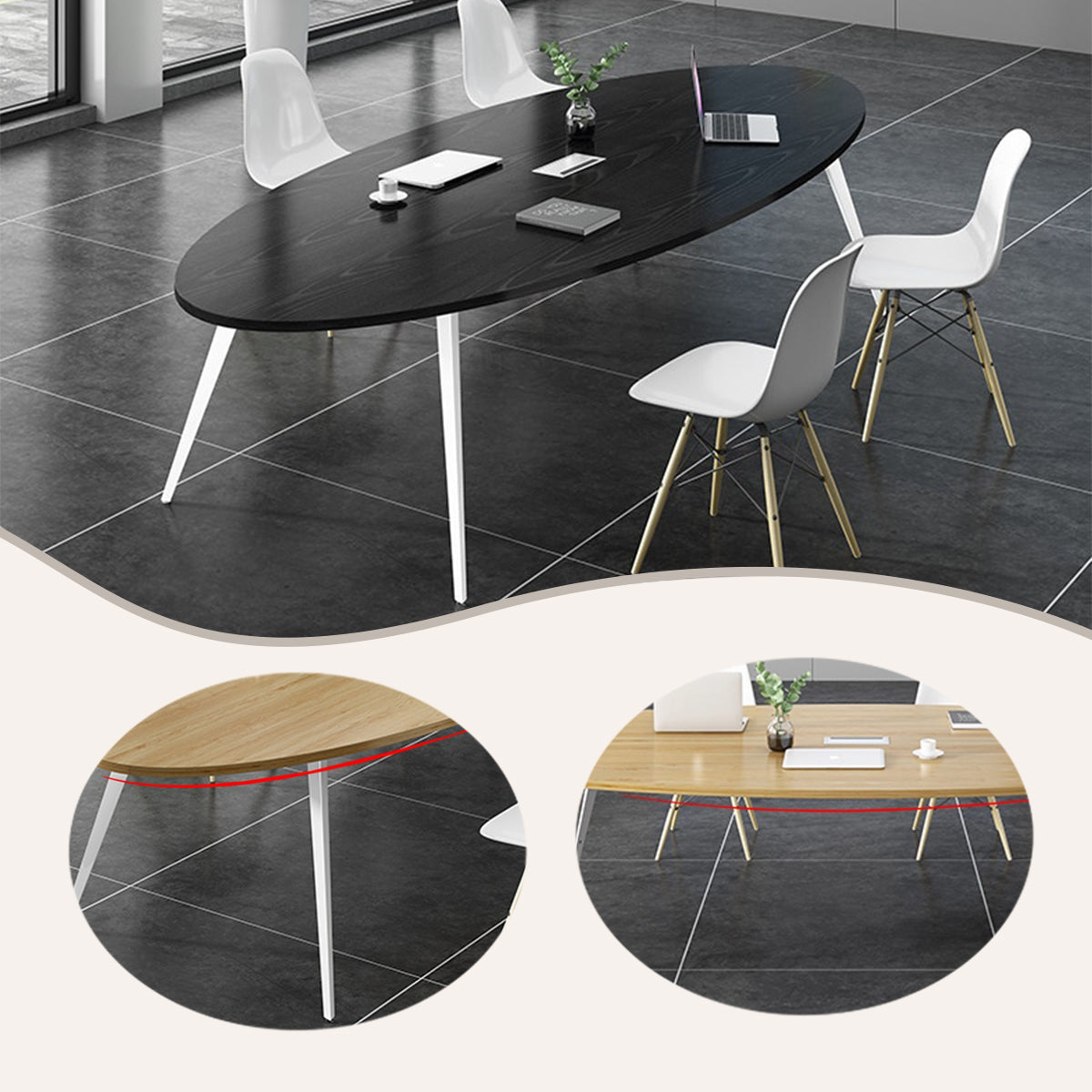 会議テーブル　ミーティングテーブル　ワークテーブル　商談テーブル　会議室用　パーティクルボード　 スチ-ル  ホワイト　ブラック　木目調　カスタマイズ可能　HYZ-N094