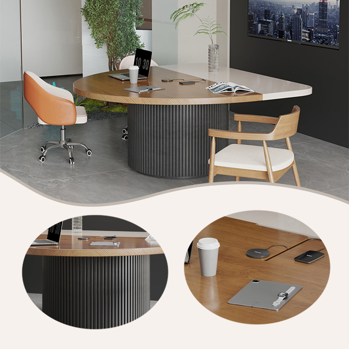 会議テーブル　楕円形テーブル　バイカラー　組立必要　カスタマイズ可能　ナチュラル　HYZ-N067