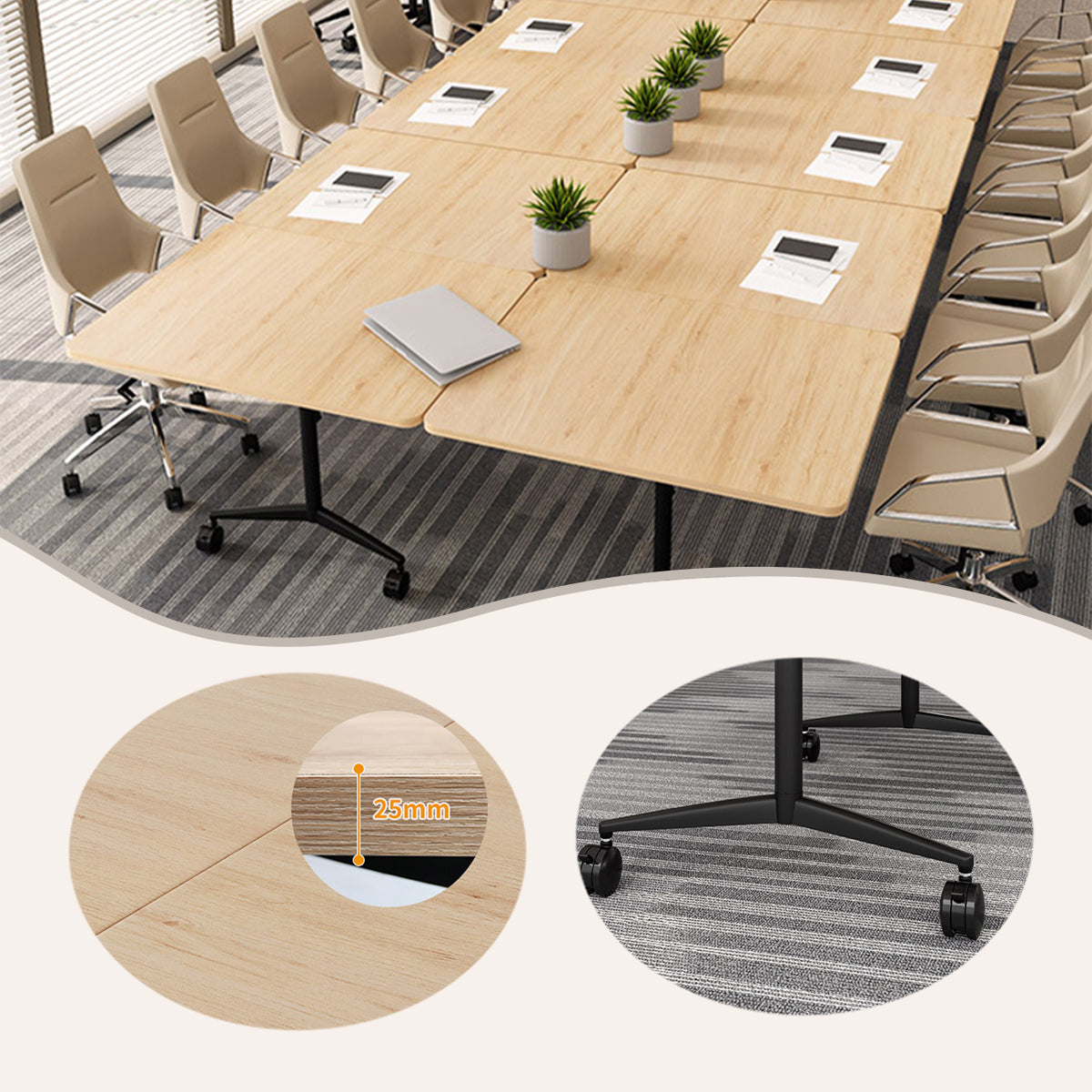 会議テーブル　ミーティングテーブル　オフィステーブル　会議用テーブル　折り畳み式　キャスター付き　上質な素材　組立必要　HYZ-N074