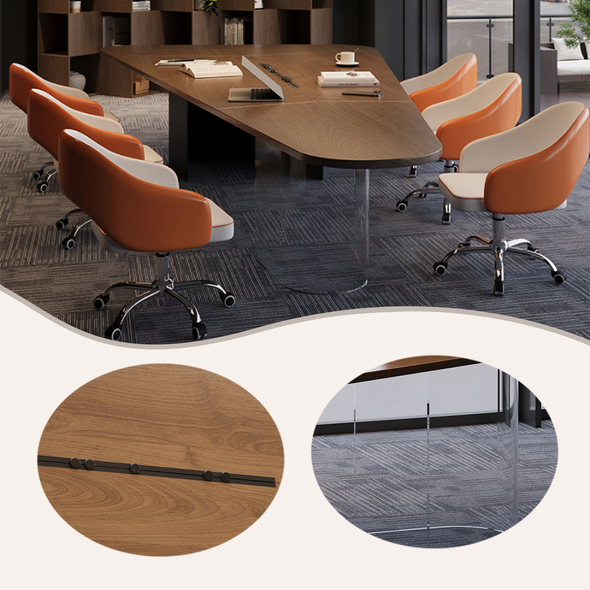 会議テーブル　スライド式コンセント　透明脚部　組立必要　カスタマイズ可能　多色選択可能　HYZ-N068