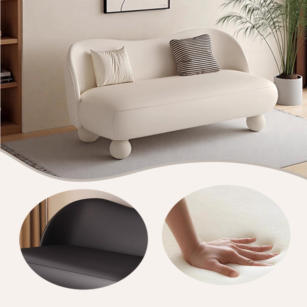 ソファ　カウチソファ　ファブリックソファ　高級ソファ　モダンソファ　球形脚部　ウエーブサイズ　広い座面　可愛いデザイン　JYSF-N041