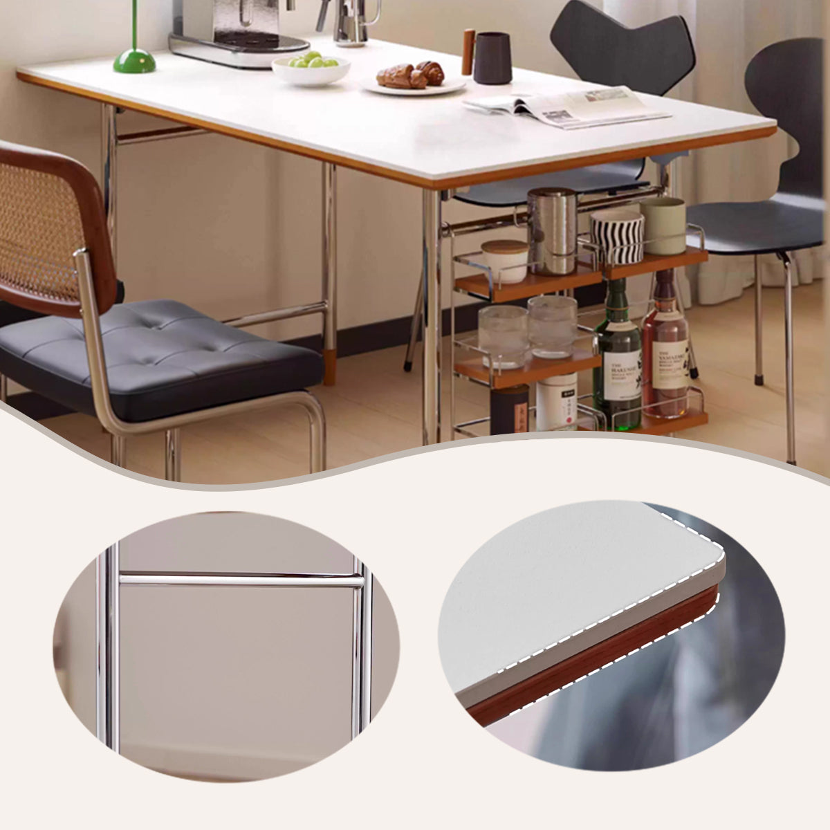 ダイニングテーブル　ローテーブル　Ｒ加工　ダイニングテーブル　こたつテーブル　机　取り外せラック　大理石天板　頑丈なフレーム　CZ-N047