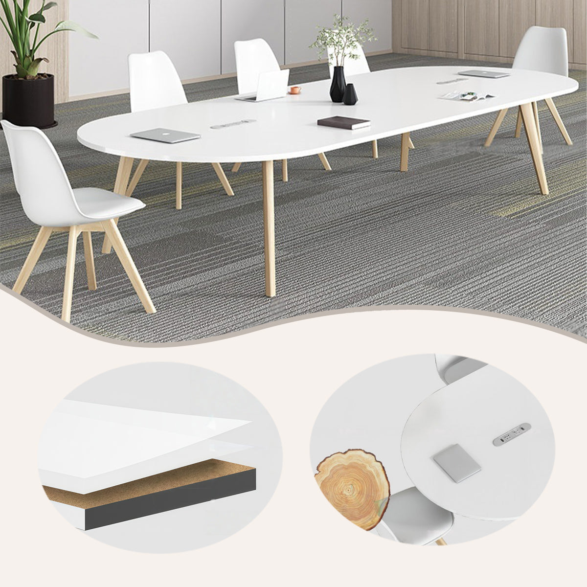 会議テーブル　ワークテーブル　会議室用　丈夫な脚　広い天板　落ち着き　エコの素材　パーティクルボード　無垢材　カスタマイズ可能　HYZ-N097