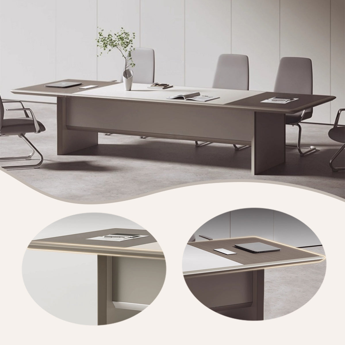 会議テーブル　オフィステーブル　ミーティングテーブル　丈夫な脚部　内蔵式コンセント　組立必要　カスタマイズ可能　カーキ　HYZ-N064