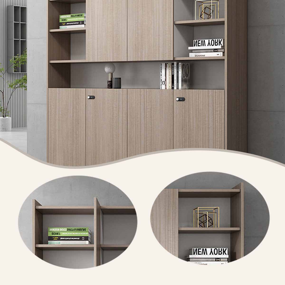 役員用家具　木製キャビネット　社長室　役員用書庫　オフィスキャビネット　大容量収納　ダイヤル錠　ホワイト　オーク　BGCWG-N078