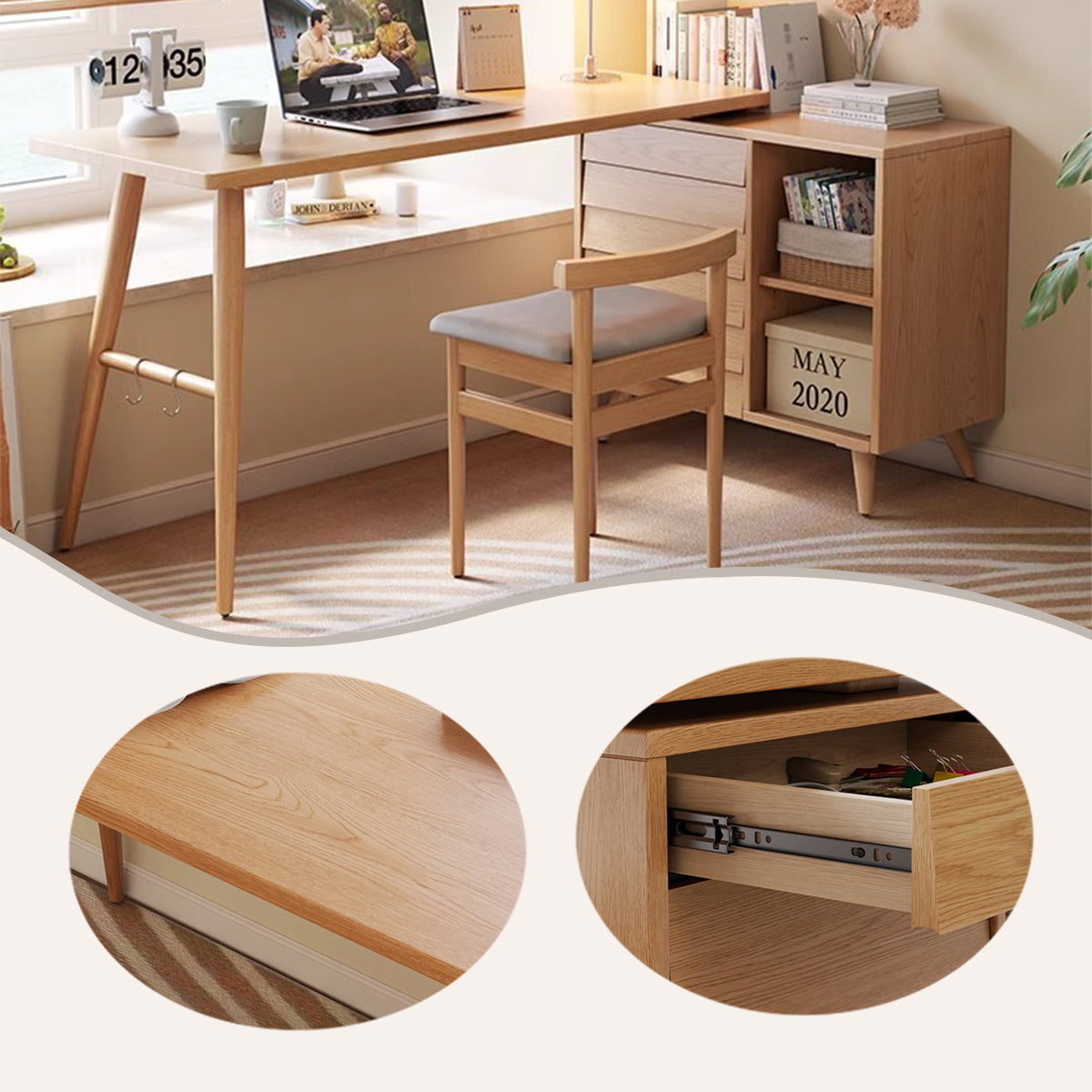 学習机　勉強机　学習デスク　つくえ　机　デスク　テーブル　調整可能な天板　大容量収納　PC収納スペース　組立必要　XXZ-N034