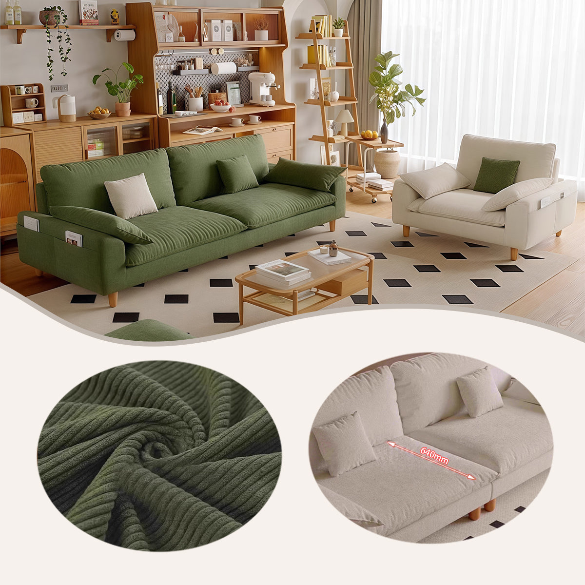 ソファ　カウチソファ　ファブリックソファ　高級ソファ　モダンソファ　多種類充填物　広い座面　アームレスト　背もたれ　JYSF-N038