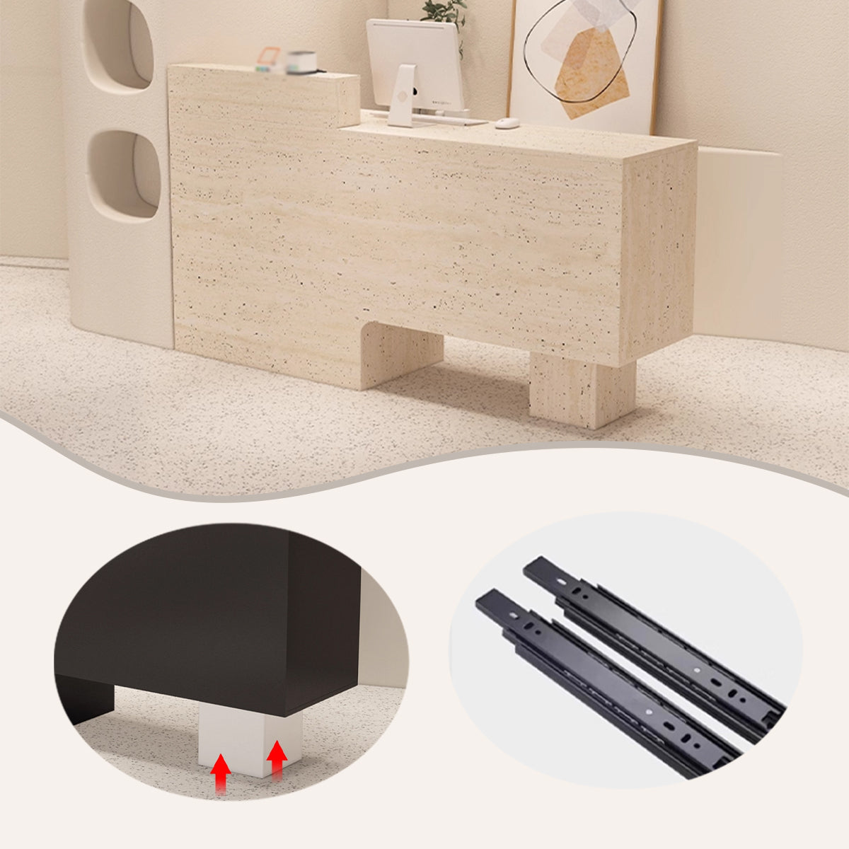 受付カウンター　エントランス受付　レジカウンター　頑丈なフレーム　広い天板　上質な金具　シンプル　ホワイト　ブラック　JDQT-N059