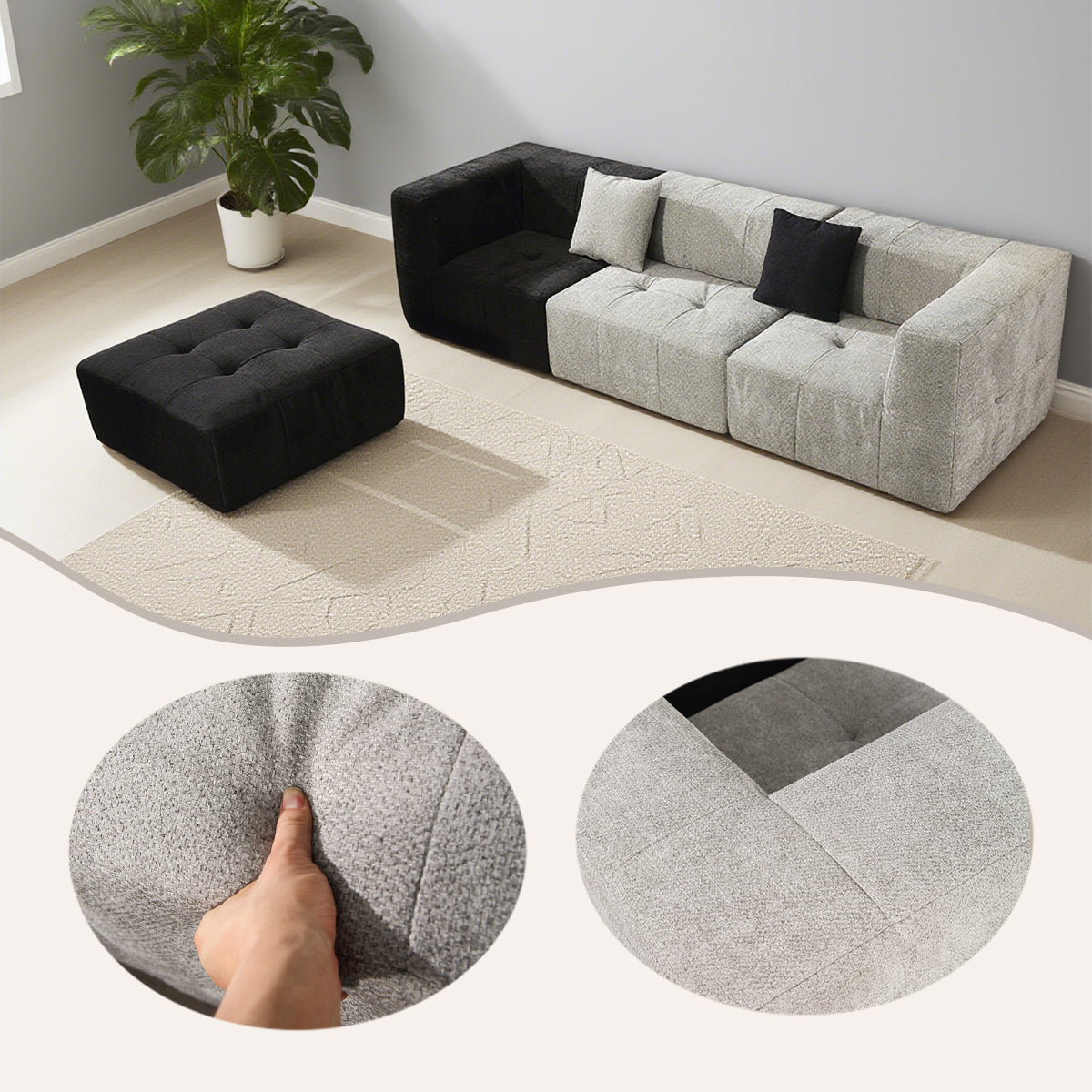 ソファ　アームソファ　リビング　在宅用　ロータイプ　3人掛け　抱き枕付き　広い座面　快適　柔軟性　グレー　カスタマイズ可能　YSSF-N015