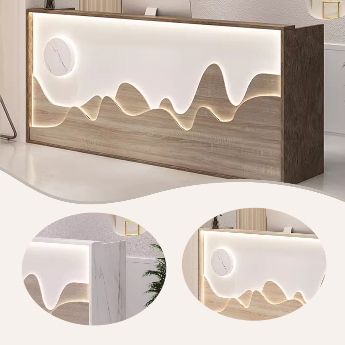 受付カウンター　エントランス受付　レジカウンター　ライト付き　大容量収納　鍵付き引き出し　木目調　ナチュラル　おしゃれ　JDQT-N060