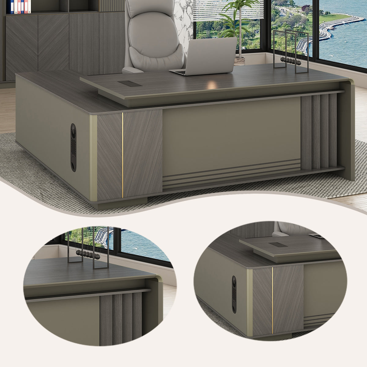 エグゼクティブデスク　オフィスデスク　社長机　木製デスク　パソコンデスク　社長室　仕事用　事務用　木目調　LBZ-YFYD-P016
