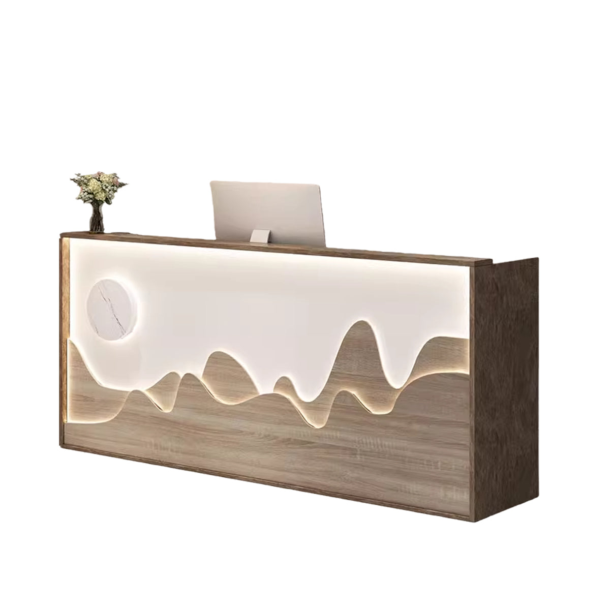 受付カウンター　エントランス受付　レジカウンター　ライト付き　大容量収納　鍵付き引き出し　木目調　ナチュラル　おしゃれ　JDQT-N060