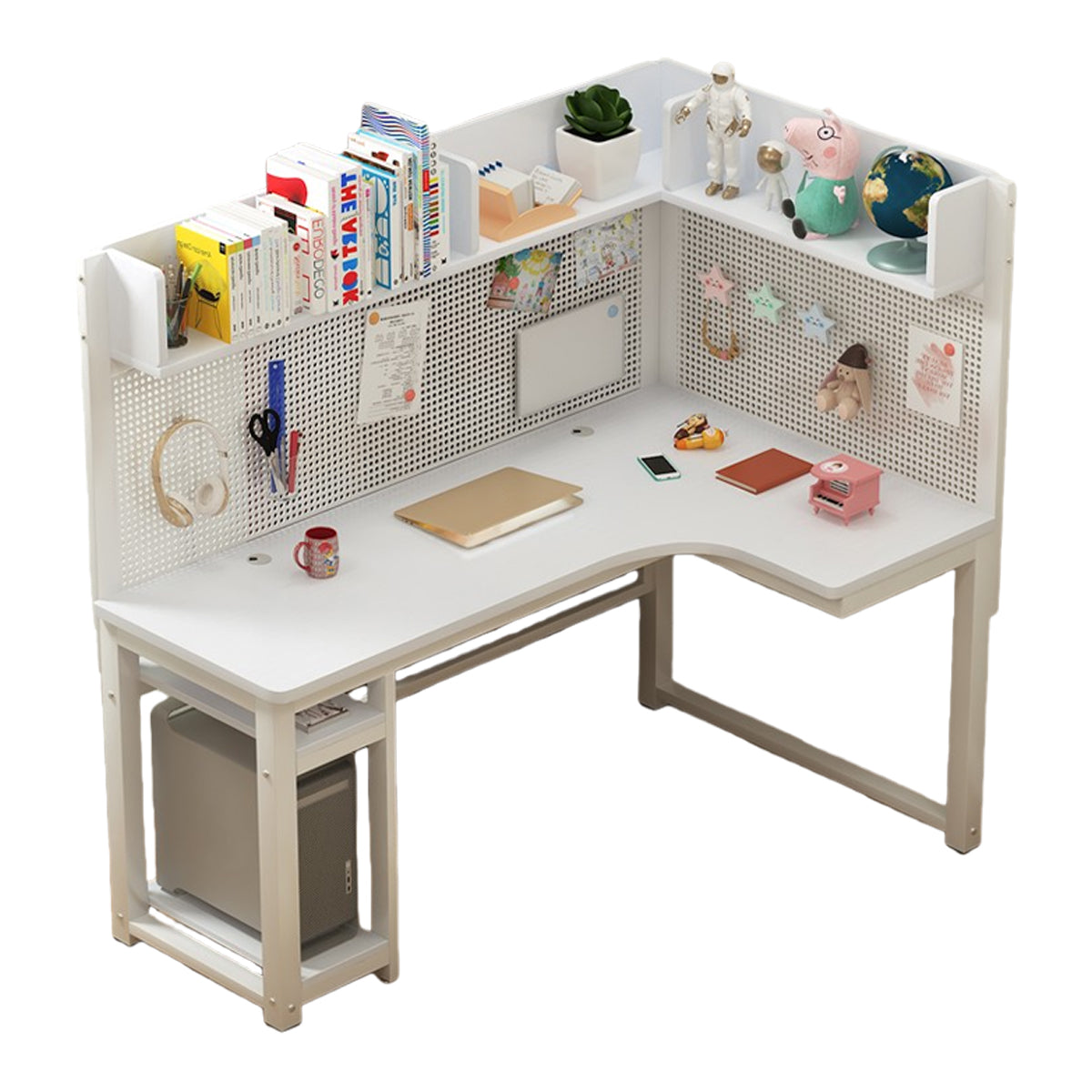 学習机　勉強机　学習デスク　パンチングボード　PC収納スペース　コーナーデザイン　大容量収納　組立必要　XXZ-N033