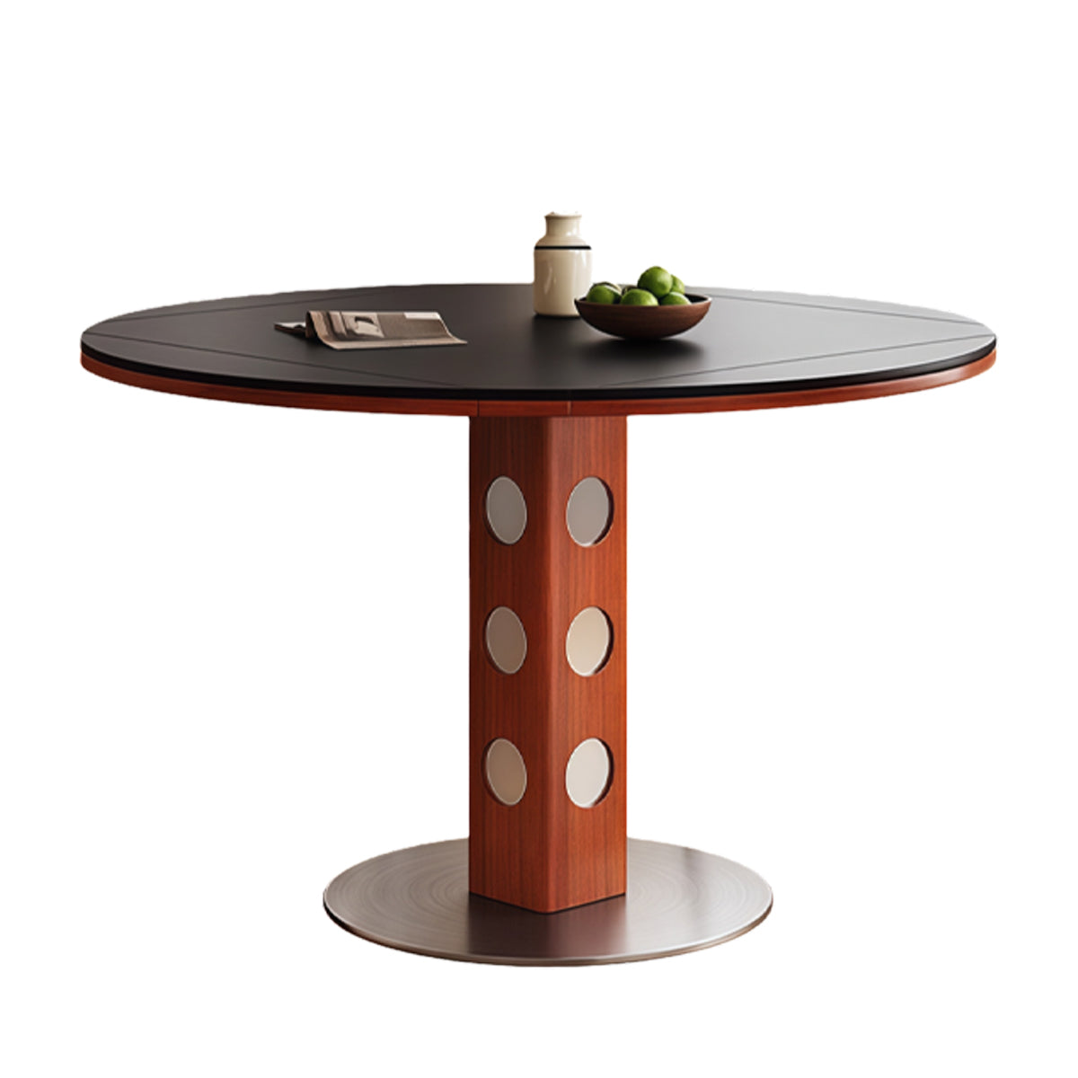 ダイニングテーブル　折り畳み式天板　大理石　マーブル　丸型　隠れマグネット吸着　食卓　センターテーブル　丸いホルダー　CZ-N045