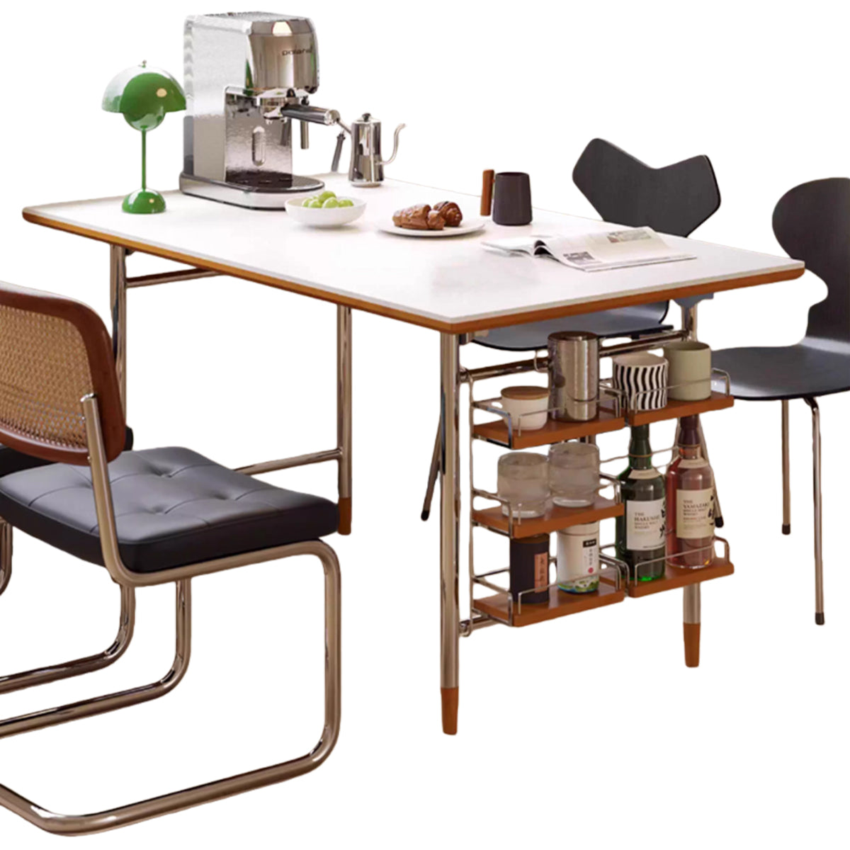 ダイニングテーブル　ローテーブル　Ｒ加工　ダイニングテーブル　こたつテーブル　机　取り外せラック　大理石天板　頑丈なフレーム　CZ-N047