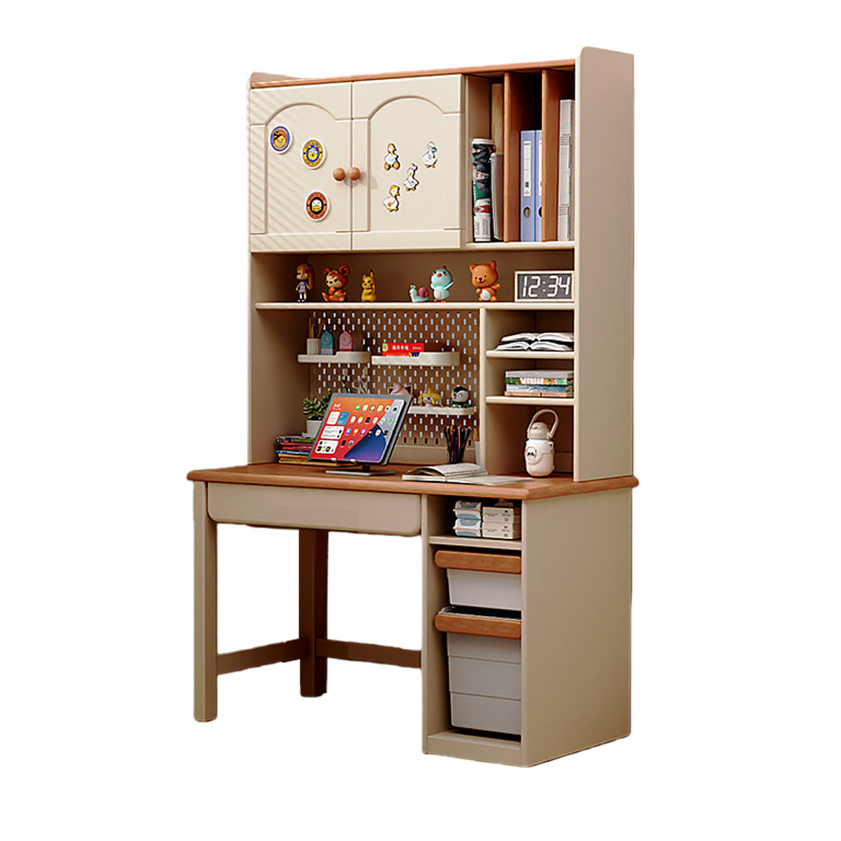 学習机　勉強机　学習デスク　パンチングボード　大容量収納　PC収納スペース　組立必要　無垢材　片袖机　XXZ-N039