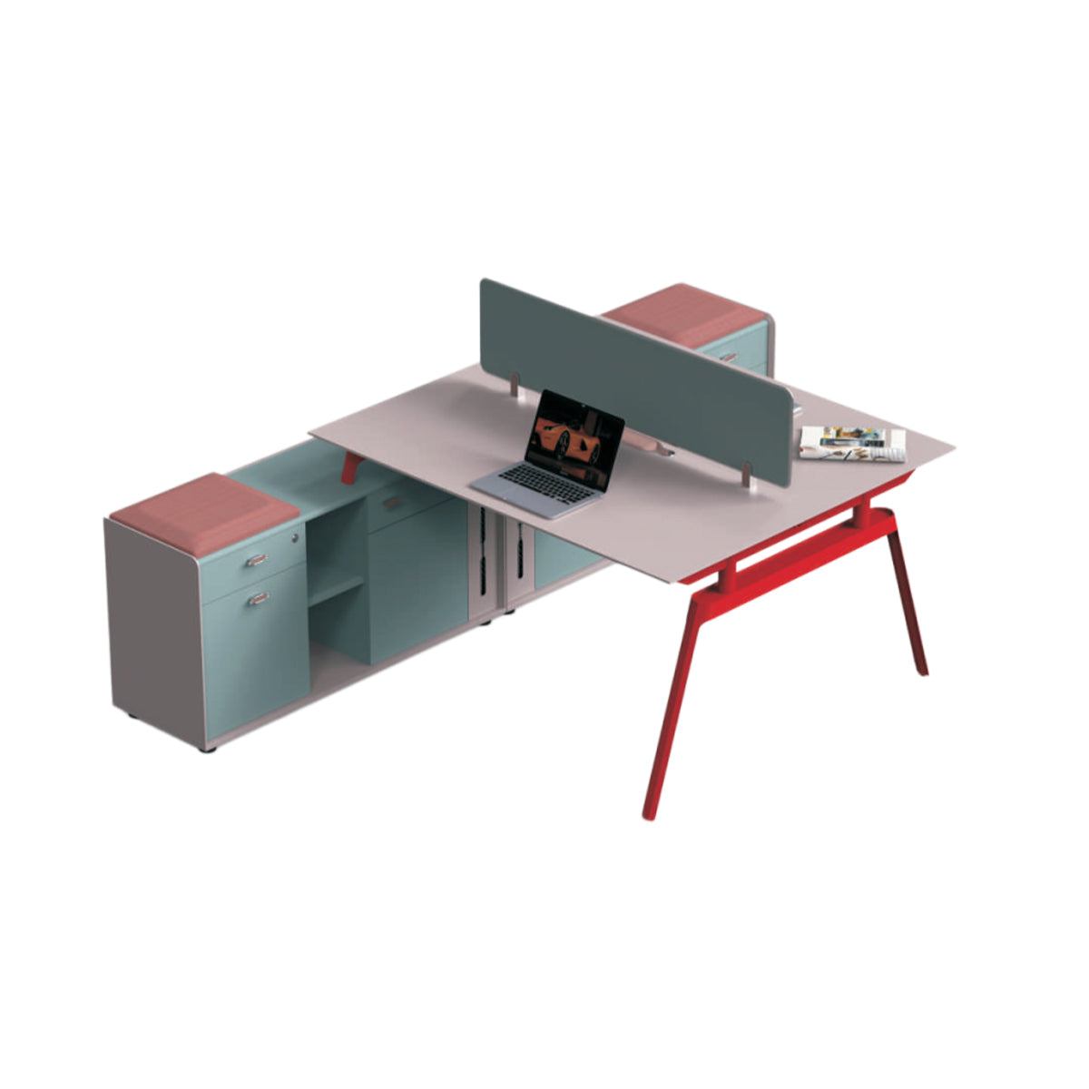 オフィスデスク　ワークデスク　社員用デスク　仕事用　作業用　事務用　トップパネル　サイドキャビネット　カスタマイズ可能　YGZ-BG-N004